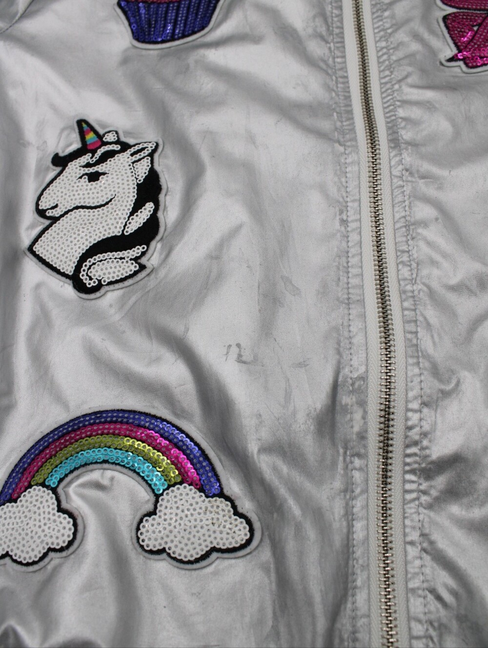 JoJo Siwa Nickelodeon Girls Silver Rainbow Sequin Bomber Jacket Size 14/16 XL - Picture 7 of 8